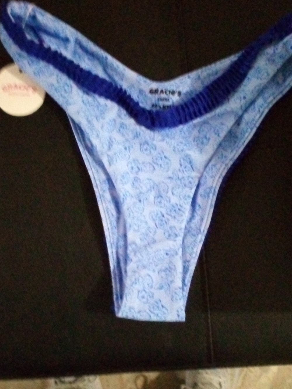 Gracie's Light Blue Floral Bikini Bottom with Dark Blue Trim